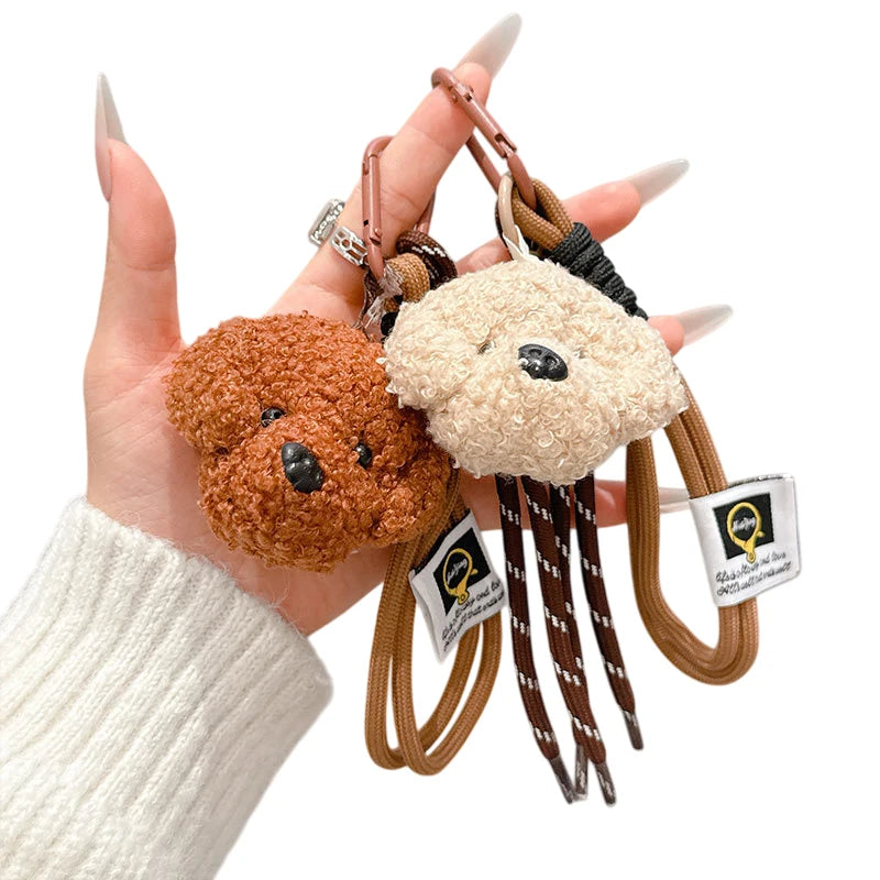 Plush Puppy Dog Keychain Braided Rope Bag Pendant Keyring Creative Fashion Pendant Simple All-matching Bag Decoration Accessorie