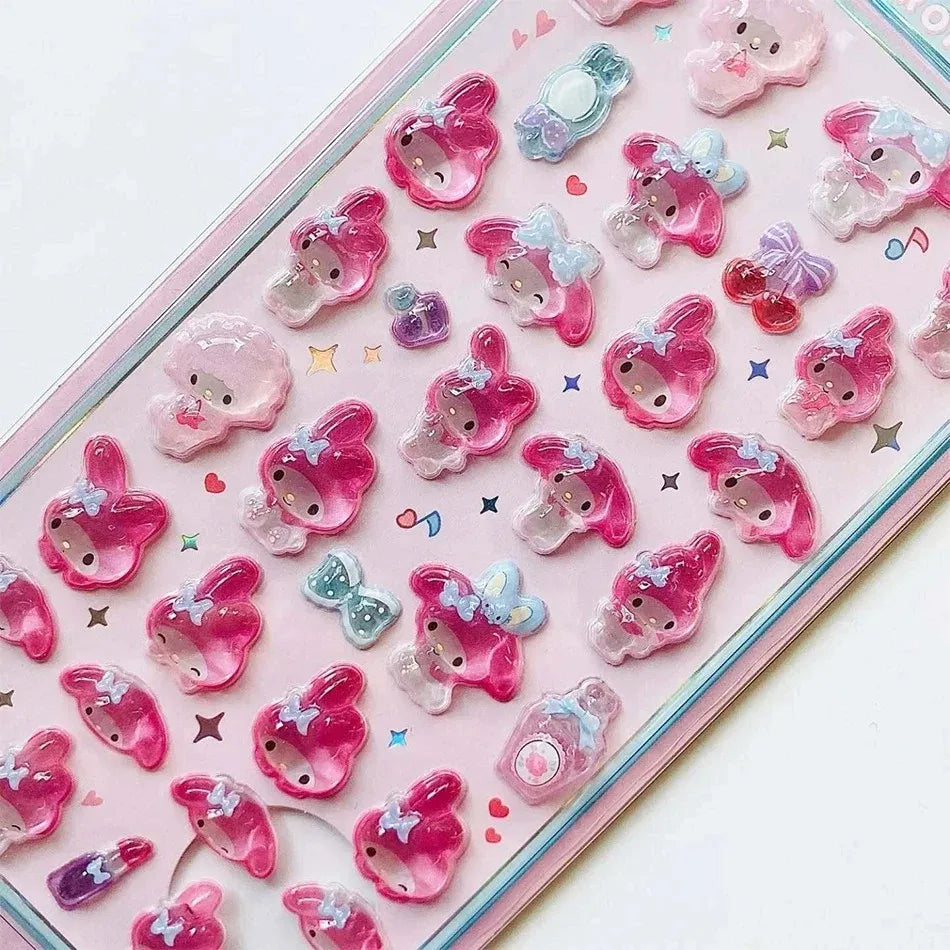 3D Sanrio Hello Kitty Anime Sticker Jelly Toys Phone DIY Crystal Decorative Stickers Christmas Cards Decorative Stickers Gifts