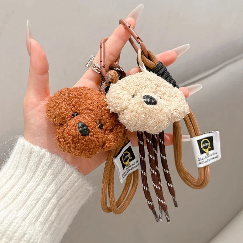 Plush Puppy Dog Keychain Braided Rope Bag Pendant Keyring Creative Fashion Pendant Simple All-matching Bag Decoration Accessorie