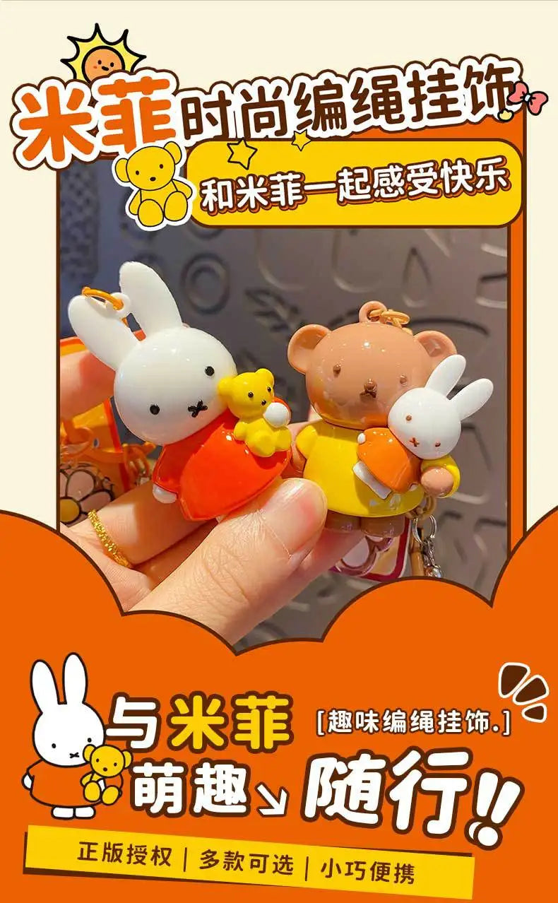 Kawaii Miffy Rabbit Keychain Doll  Cutegirlish Anime Cartoon Creative Rope Weaving Keychain Schoolbag Couple Gift