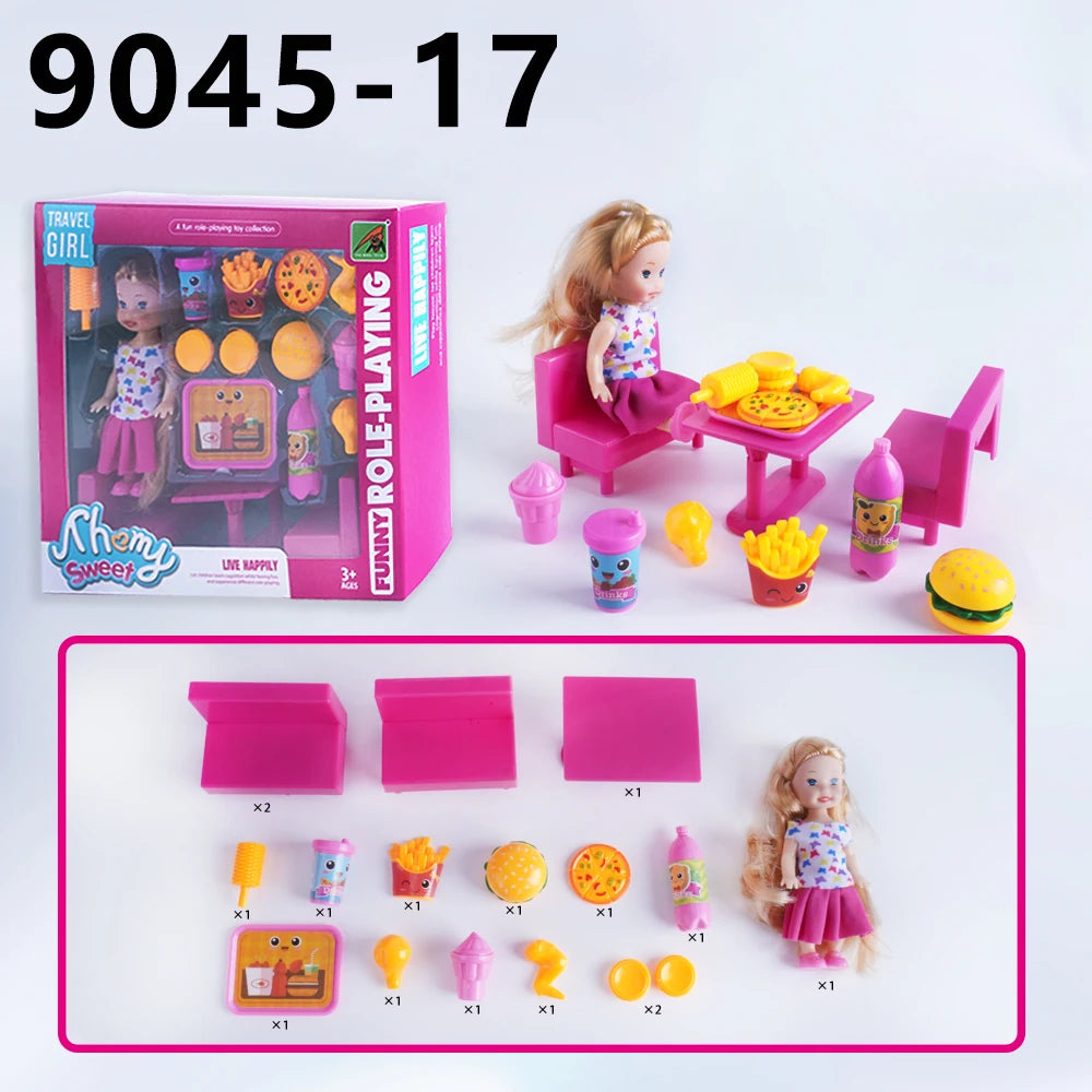 Mini Fashion Girl Doll With Pet Dog Travel Convertible Car Toy
