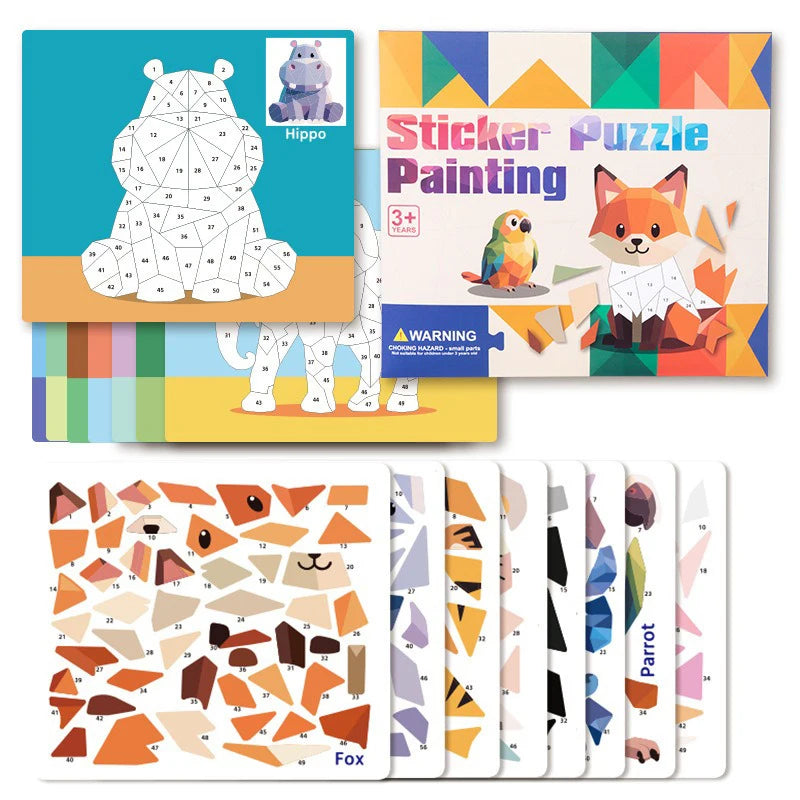 3D Puzzle Sticker DIY Craft Art Kit with Self-Adhesive Paper Back-to-School Gift Animal Collages Creative Handcraft Educational