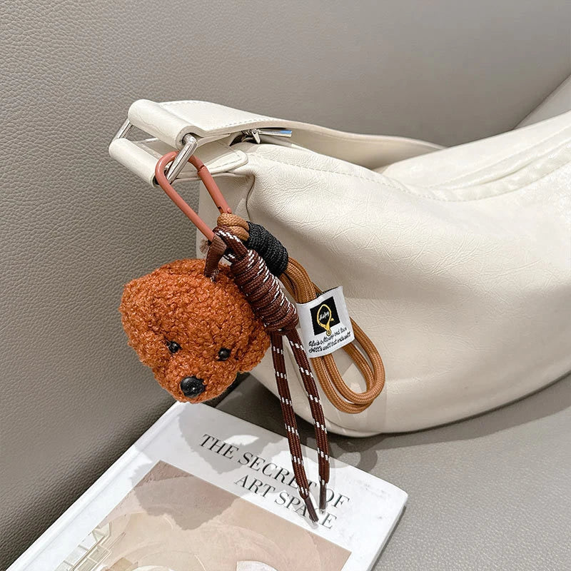 Plush Puppy Dog Keychain Braided Rope Bag Pendant Keyring Creative Fashion Pendant Simple All-matching Bag Decoration Accessorie