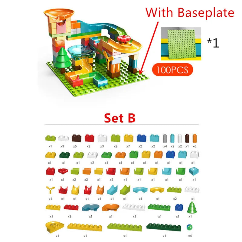 Large Marble Run Electric Spiral Lift Windmill Wheel Roller Coaster Paino  Slide Dino Track Parts Compatible Building Blocks Toy