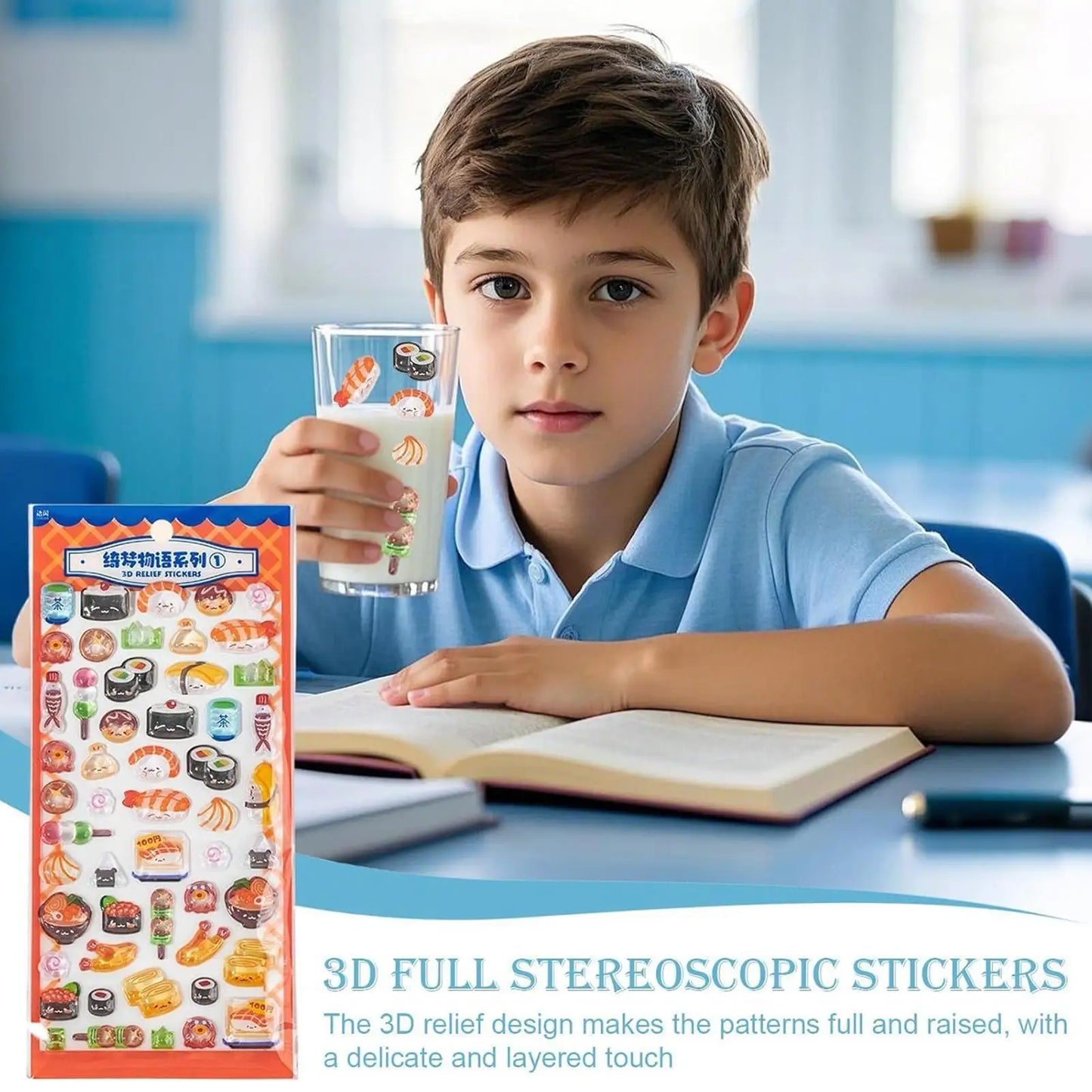 3D Stickers for Kids Cartoon Adhesive Decals Foods Theme 3D Puff Sticker for Laptops Phone Case Party Birthday Classroom Reward