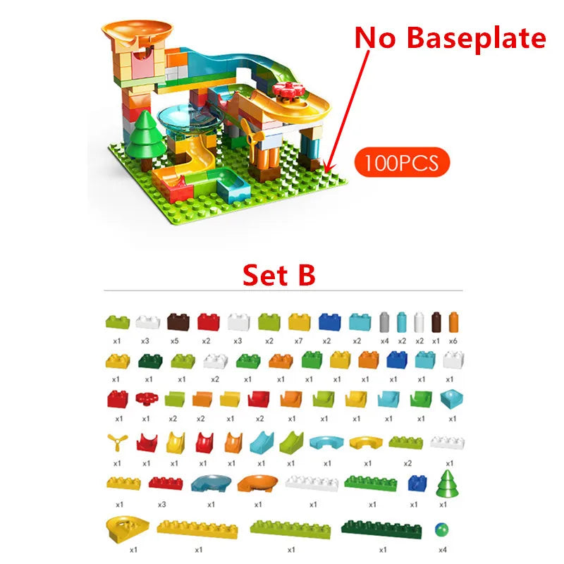Large Marble Run Electric Spiral Lift Windmill Wheel Roller Coaster Paino  Slide Dino Track Parts Compatible Building Blocks Toy