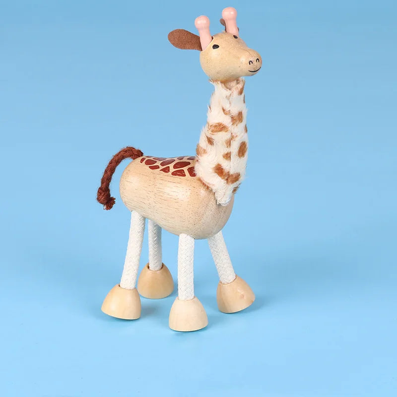 Wooden Action Toy Figures Simulation Animal Movable Joint Model Doll Elephant Monkey Giraffe Lion Educational Toys For Children