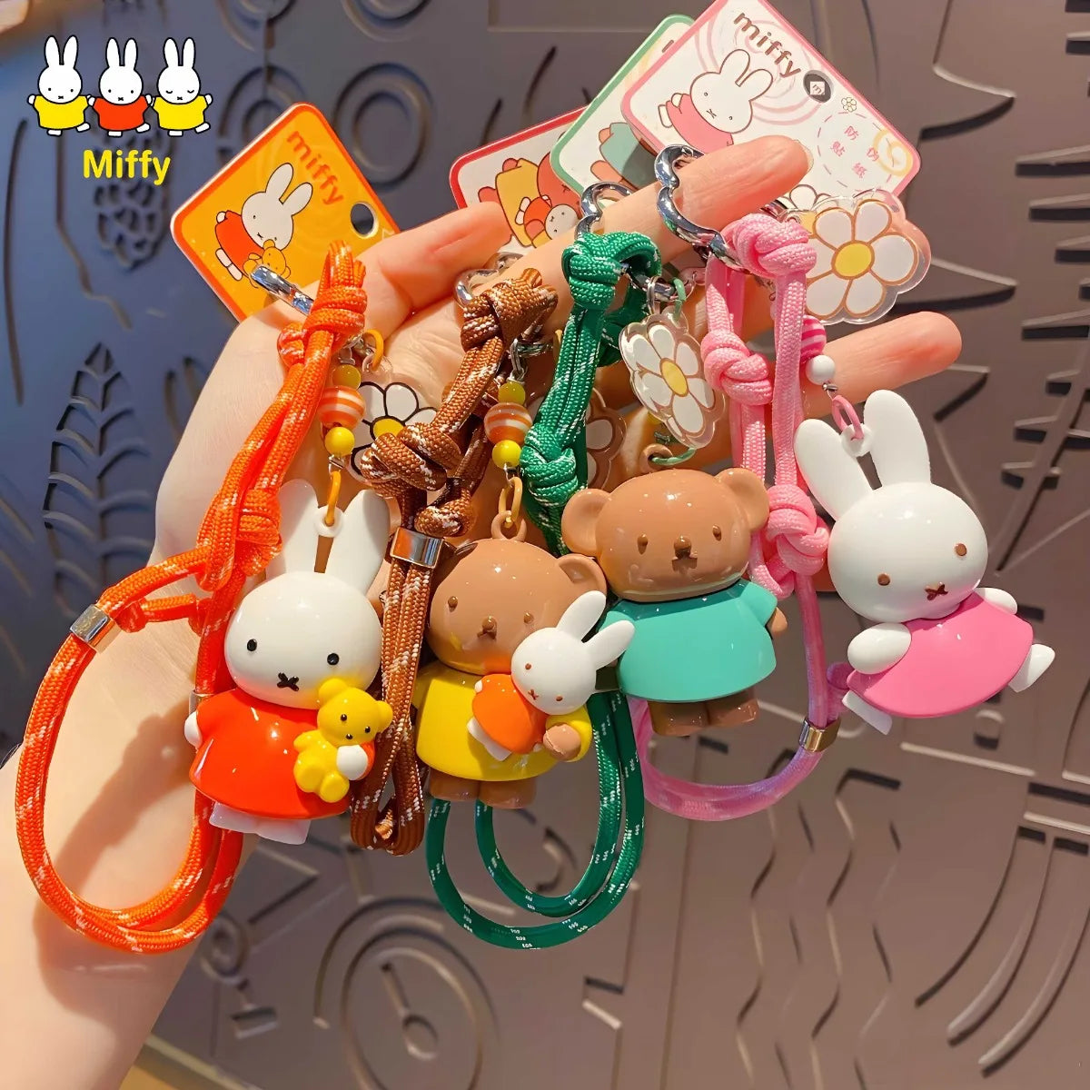 Kawaii Miffy Rabbit Keychain Doll  Cutegirlish Anime Cartoon Creative Rope Weaving Keychain Schoolbag Couple Gift