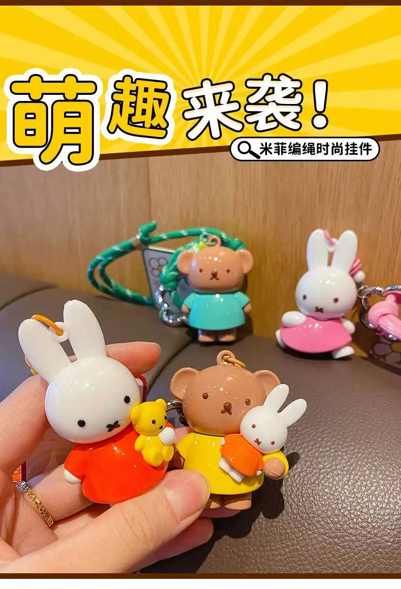 Kawaii Miffy Rabbit Keychain Doll  Cutegirlish Anime Cartoon Creative Rope Weaving Keychain Schoolbag Couple Gift