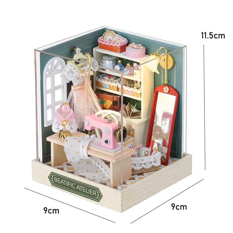 3D Puzzle Building Model Kit Wooden Miniature Doll House With LED Lights Assembled DollHouses Home Decoration Birthday Gifts