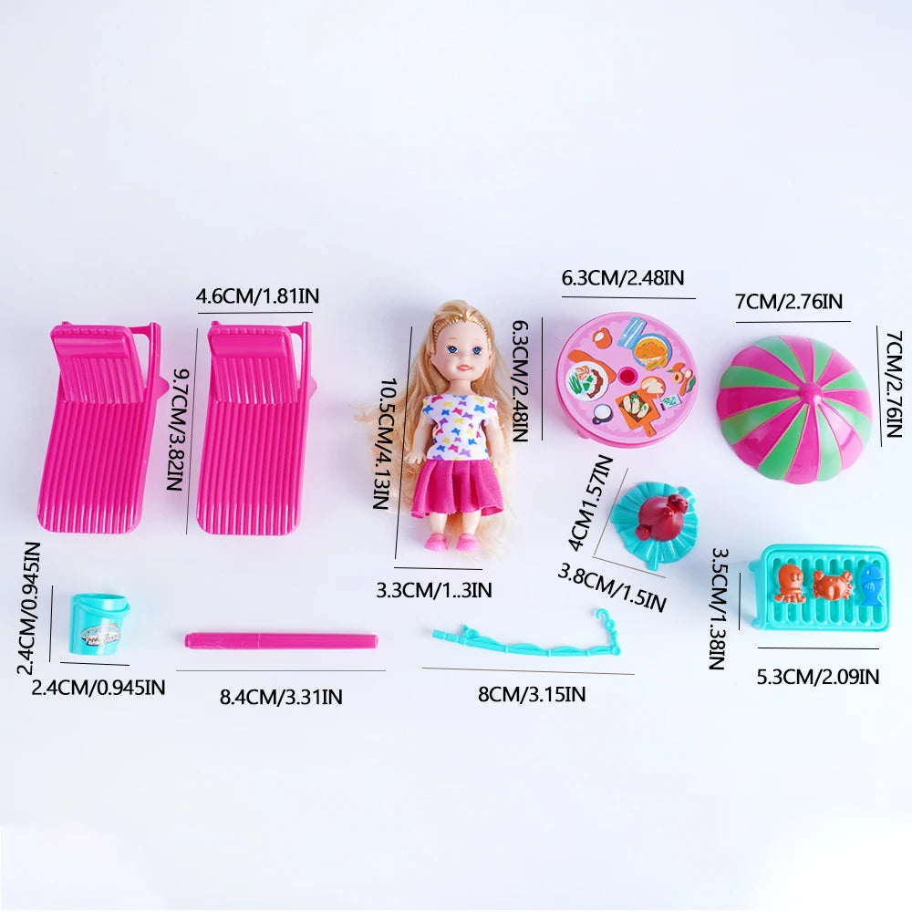 Mini Fashion Girl Doll With Pet Dog Travel Convertible Car Toy