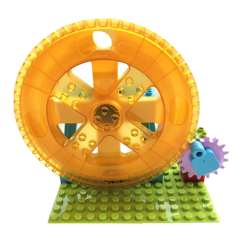Large Marble Run Electric Spiral Lift Windmill Wheel Roller Coaster Paino  Slide Dino Track Parts Compatible Building Blocks Toy