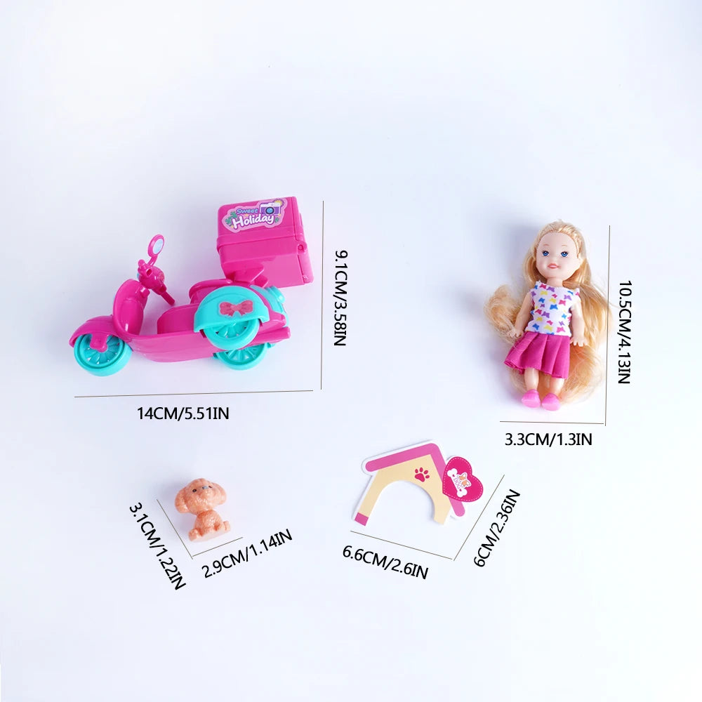 Mini Fashion Girl Doll With Pet Dog Travel Convertible Car Toy