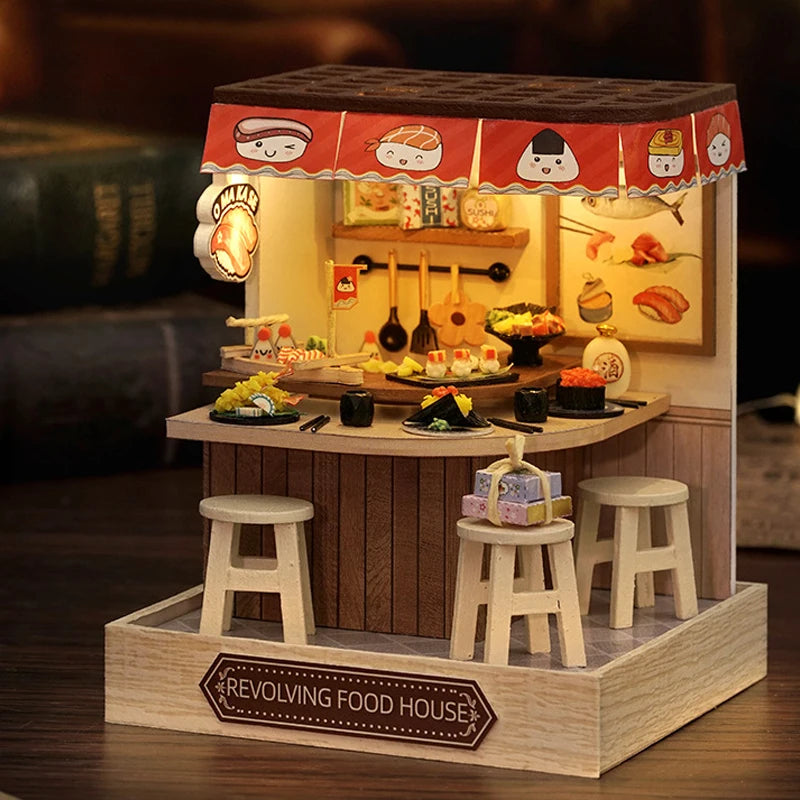 3D Puzzle Building Model Kit Wooden Miniature Doll House With LED Lights Assembled DollHouses Home Decoration Birthday Gifts