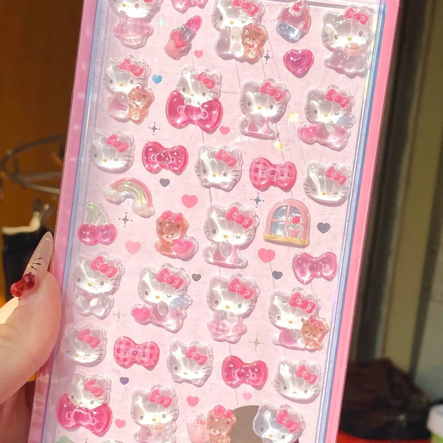 3D Sanrio Hello Kitty Anime Sticker Jelly Toys Phone DIY Crystal Decorative Stickers Christmas Cards Decorative Stickers Gifts