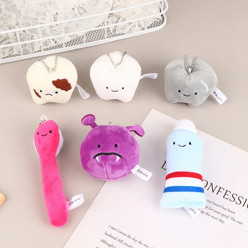 Cute Fun Plush Doll Toy Cartoon Stuffed Tooth Toothpaste Toothbrush Dolls Keychain Bag Pendant For Kids Gifts