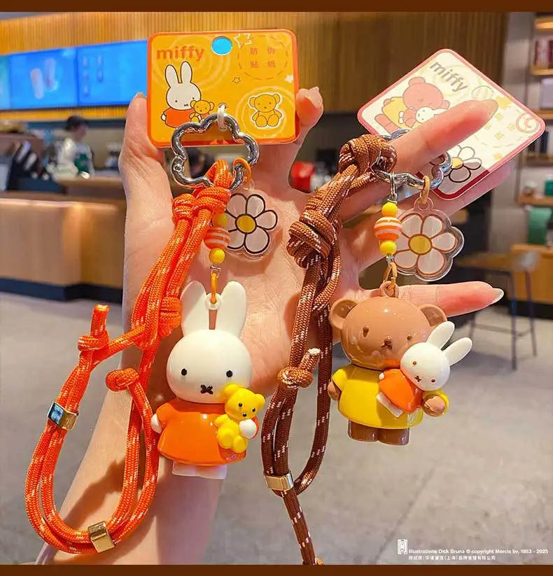 Kawaii Miffy Rabbit Keychain Doll  Cutegirlish Anime Cartoon Creative Rope Weaving Keychain Schoolbag Couple Gift