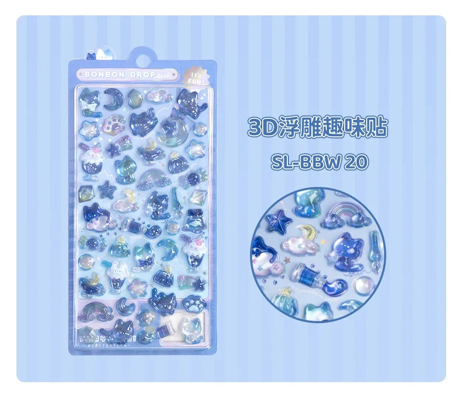 3D Embossed Stickers for Girls - Cute Cartoon Ice Cream/Fruit/Animal - Journal Decor Decals  kawaii