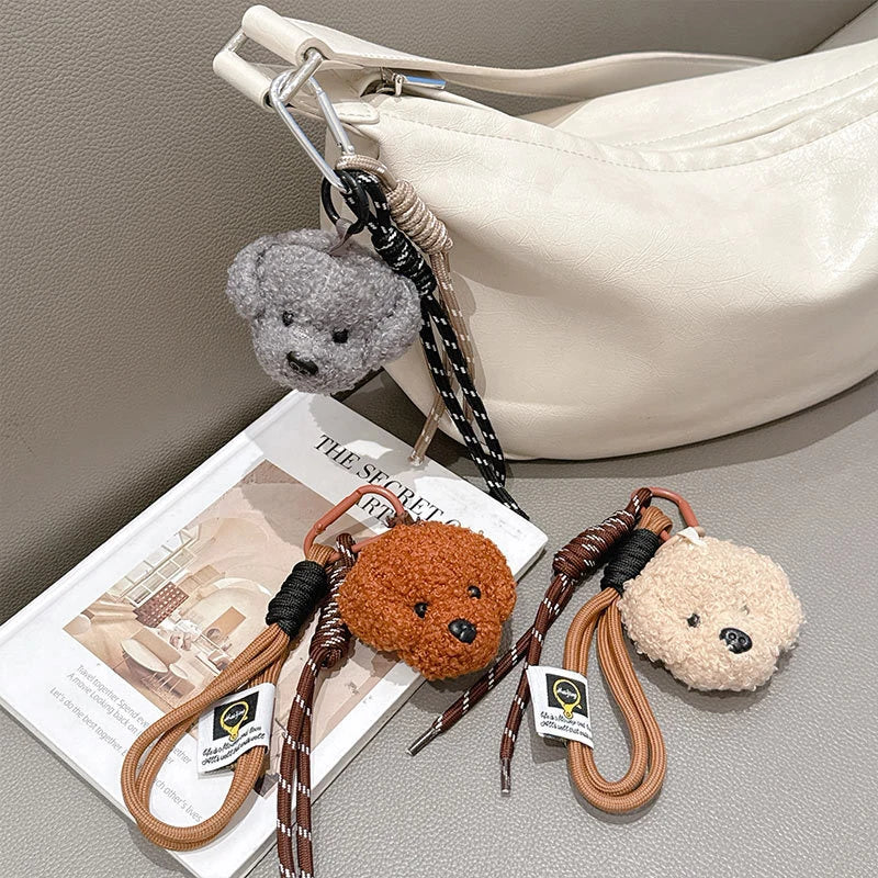 Plush Puppy Dog Keychain Braided Rope Bag Pendant Keyring Creative Fashion Pendant Simple All-matching Bag Decoration Accessorie