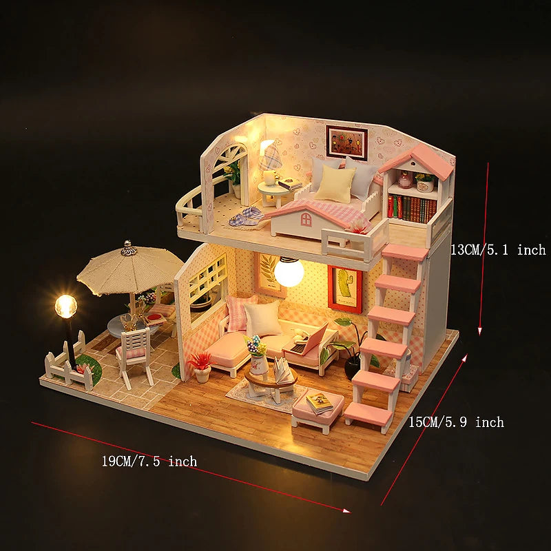 3D Puzzle Building Model Kit Wooden Miniature Doll House With LED Lights Assembled DollHouses Home Decoration Birthday Gifts