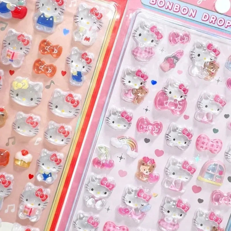 3D Sanrio Hello Kitty Anime Sticker Jelly Toys Phone DIY Crystal Decorative Stickers Christmas Cards Decorative Stickers Gifts