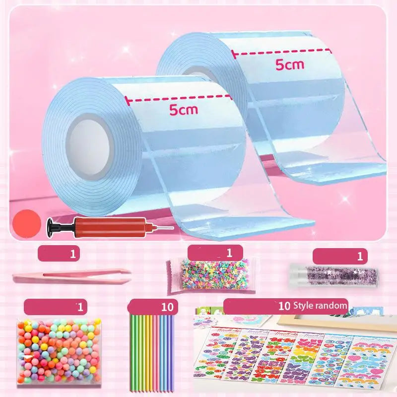 PET Nano Glue Knead Music Double Sided Tape Blow Bubbles Full Set Of Nano Tape Bubble Blowing Decompression Toy Stickers