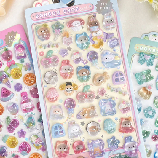 3D Embossed Stickers for Girls - Cute Cartoon Ice Cream/Fruit/Animal - Journal Decor Decals  kawaii