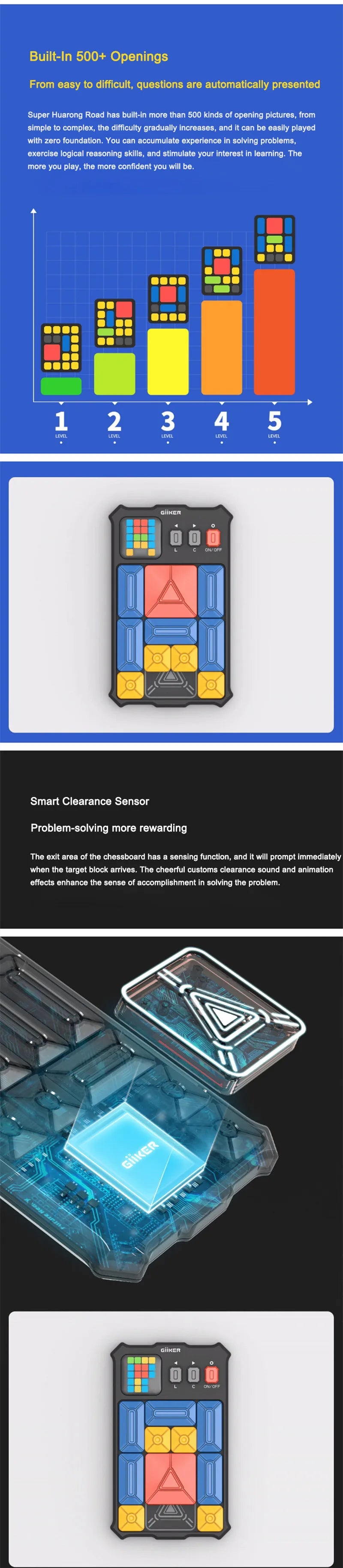 Giiker Super Slide Huarong Road Smart Sensor Game 500+ Levelled UP Brain Teaser Puzzles Interactive Fidget Toys For Kids Gifts