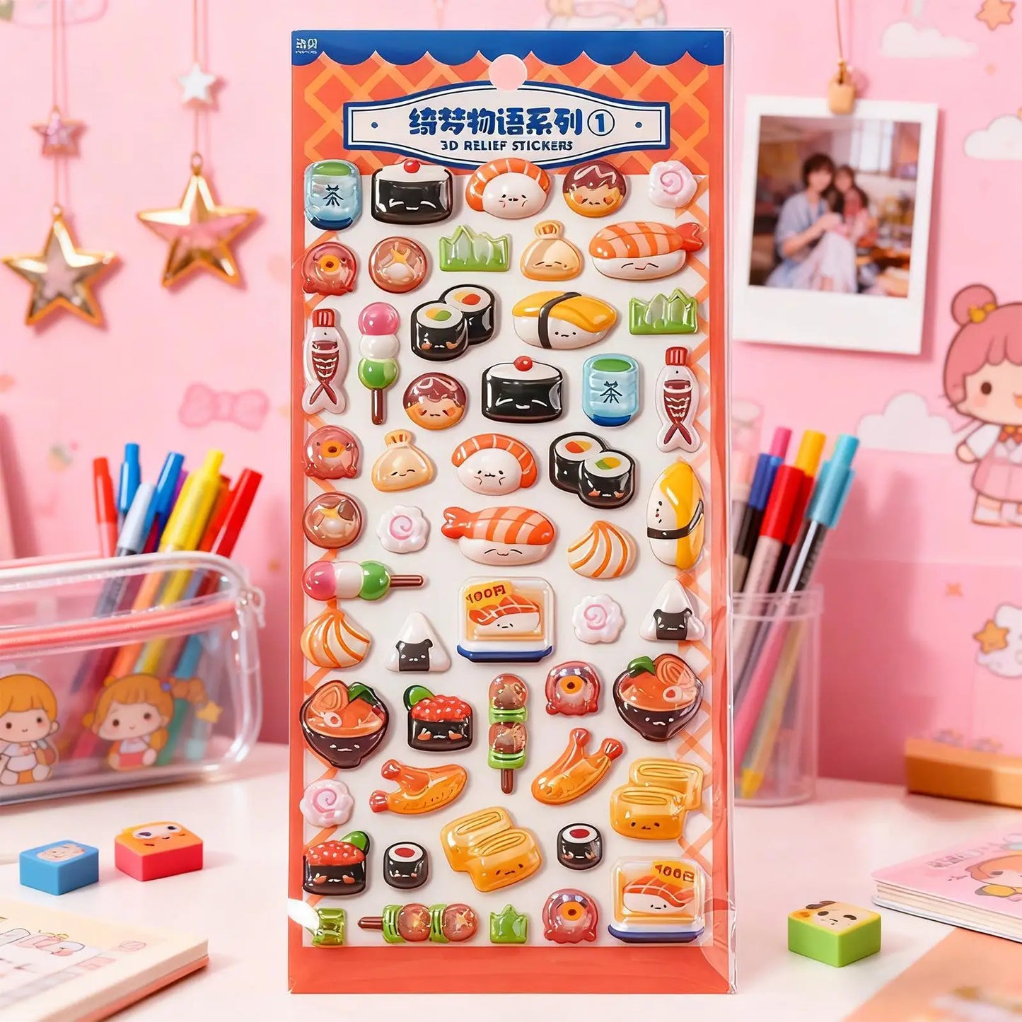 3D Stickers for Kids Cartoon Adhesive Decals Foods Theme 3D Puff Sticker for Laptops Phone Case Party Birthday Classroom Reward