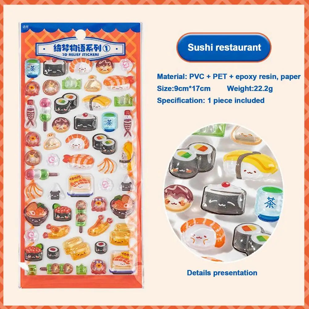 3D Stickers for Kids Cartoon Adhesive Decals Foods Theme 3D Puff Sticker for Laptops Phone Case Party Birthday Classroom Reward