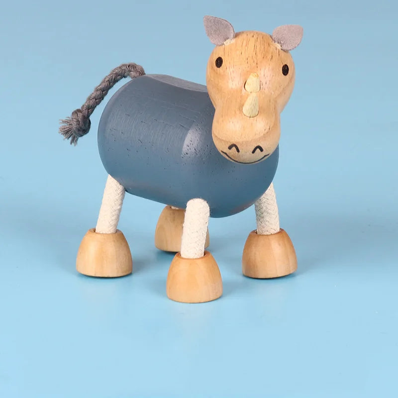 Wooden Action Toy Figures Simulation Animal Movable Joint Model Doll Elephant Monkey Giraffe Lion Educational Toys For Children