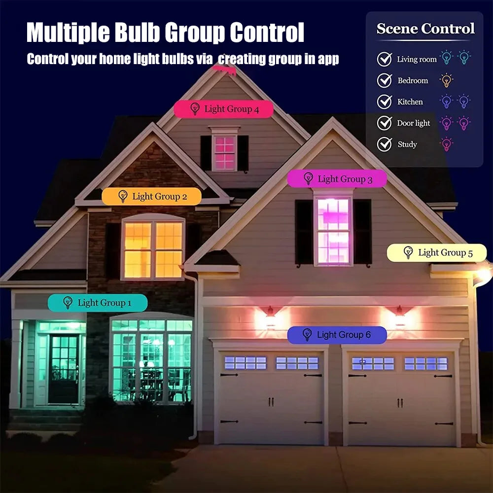 Bluetooth Smart LED Bulb Tuya Light Bulbs AC 85-265V Dimmable Spotlight Bulb 15W E27 RGB+CW+WW LED Color Change Lamp For Home