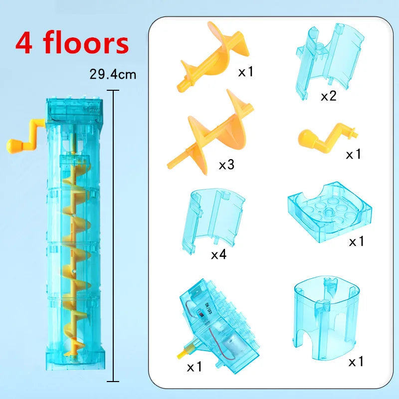 Large Marble Run Electric Spiral Lift Windmill Wheel Roller Coaster Paino  Slide Dino Track Parts Compatible Building Blocks Toy