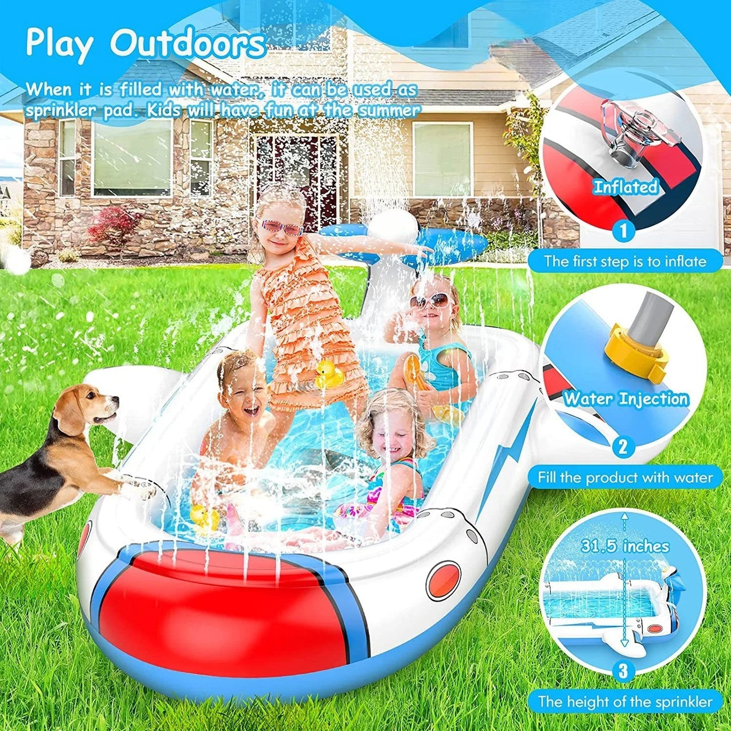 Children Play Sprinkler Pad Summer Beach Inflatable Spray Mat Outdoor Game Toy Garden Lawn Swimming Pool Mat Bathtub for Kids