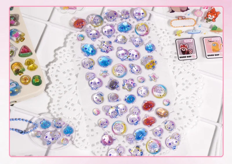 In stock 3D Kids Stickers Cat and Bunny DIY Decorative Stickers for Phones, Notebooks, and Educational Rewards