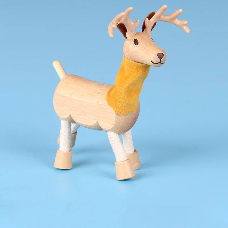 Wooden Action Toy Figures Simulation Animal Movable Joint Model Doll Elephant Monkey Giraffe Lion Educational Toys For Children