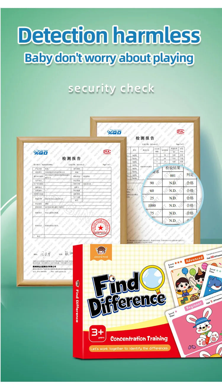 Find Differences Card Game Reusable Cartoon Educational Puzzle for Kids Three Difficulty Levels for Focus Attention Training
