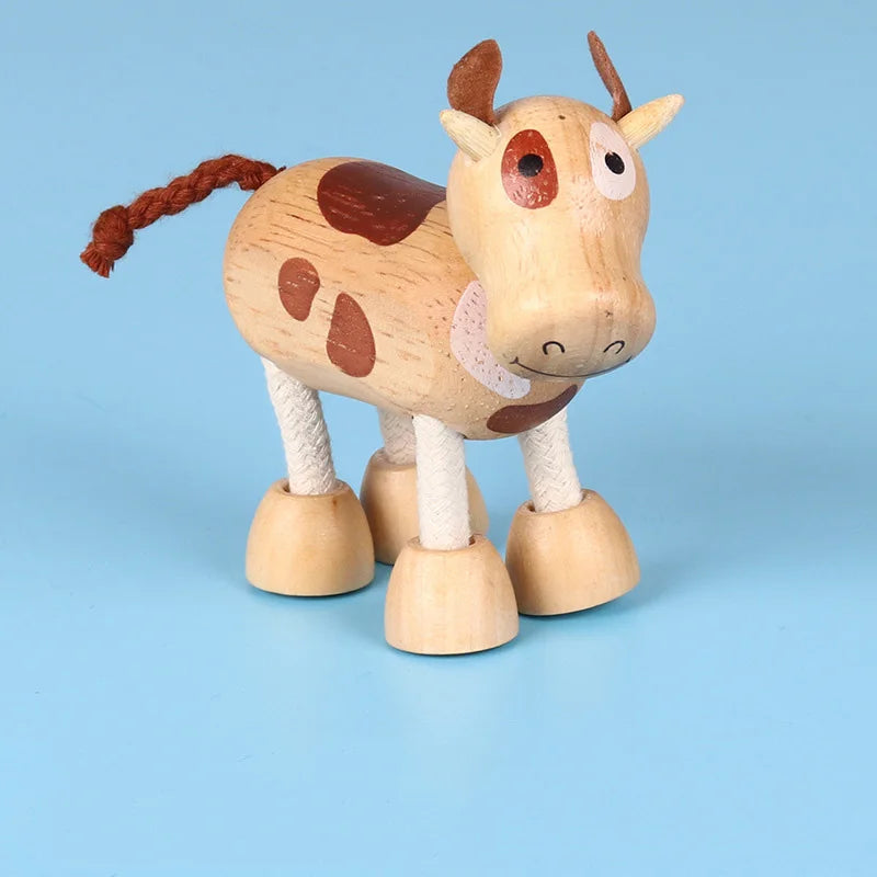 Wooden Action Toy Figures Simulation Animal Movable Joint Model Doll Elephant Monkey Giraffe Lion Educational Toys For Children