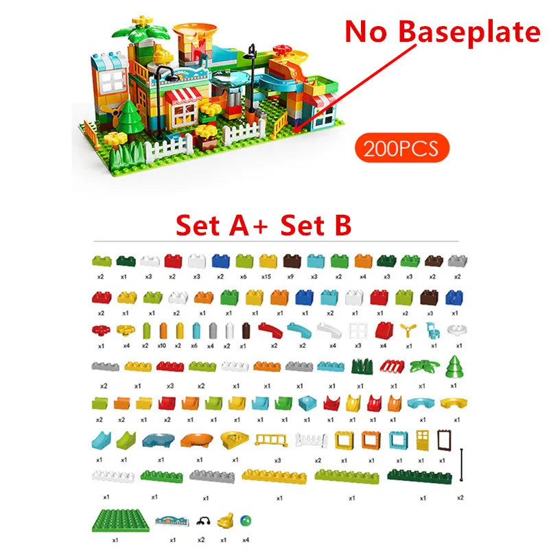 Large Marble Run Electric Spiral Lift Windmill Wheel Roller Coaster Paino  Slide Dino Track Parts Compatible Building Blocks Toy