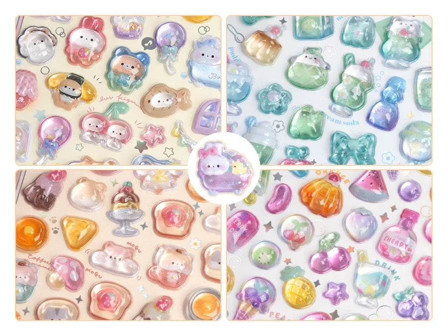 3D Embossed Stickers for Girls - Cute Cartoon Ice Cream/Fruit/Animal - Journal Decor Decals  kawaii