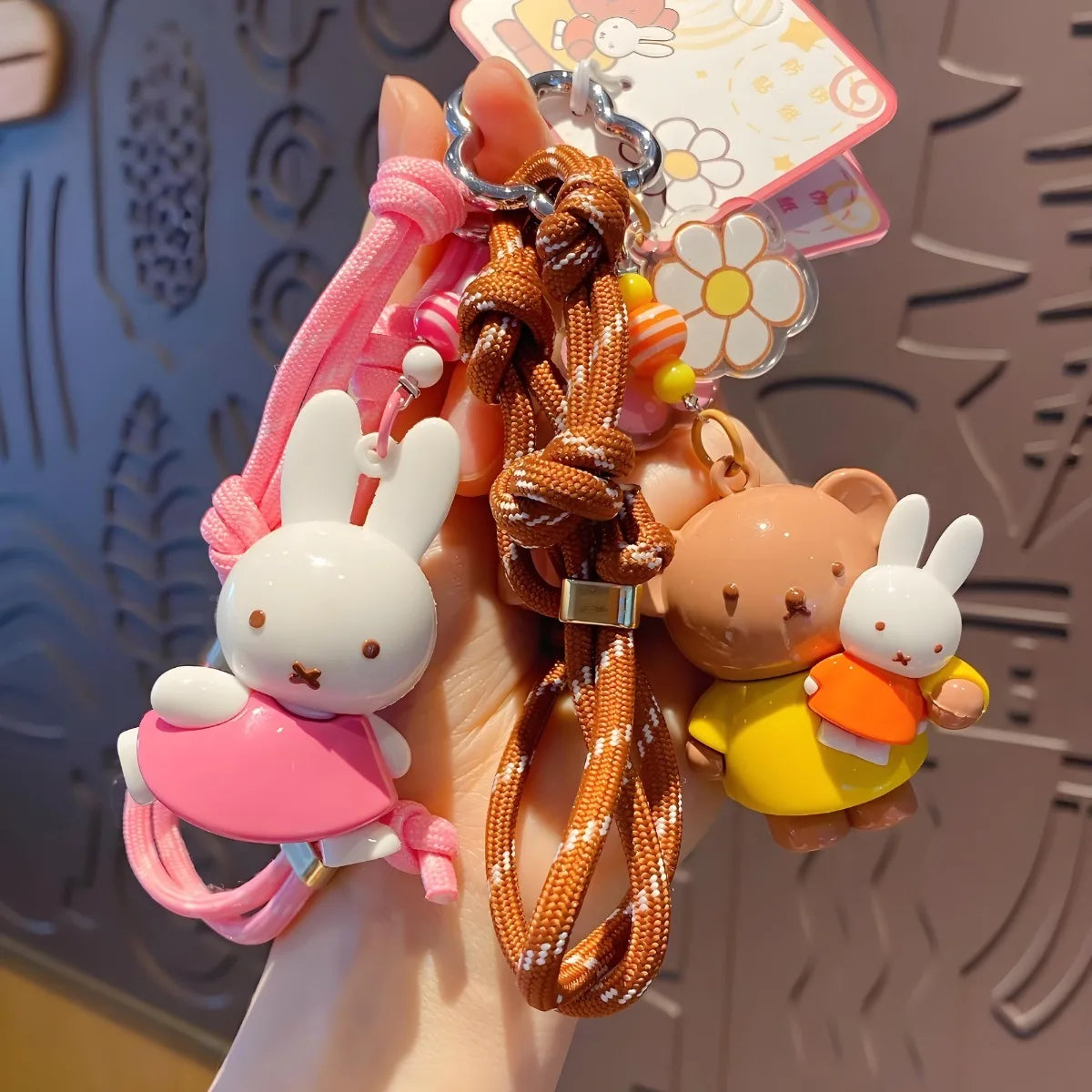 Kawaii Miffy Rabbit Keychain Doll  Cutegirlish Anime Cartoon Creative Rope Weaving Keychain Schoolbag Couple Gift