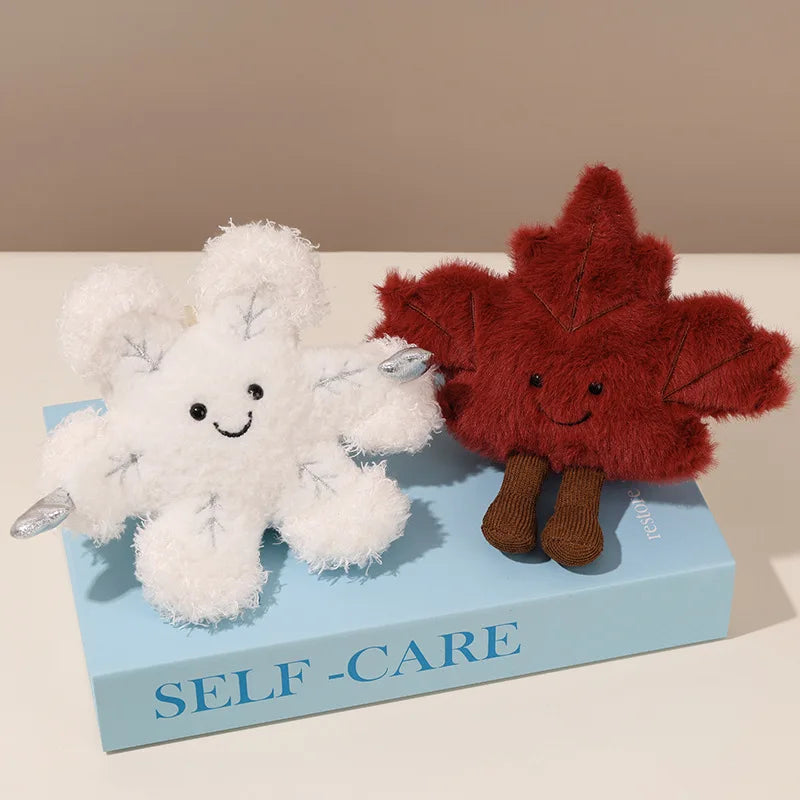 16cm Cute Interactive Maple Leaf Plush Toy Snowflake Doll Keychain Creative Girl's Bag Pendant Gift Cartoon Series Soft Stuffed