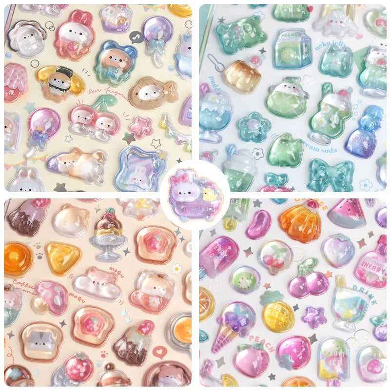3D Embossed Stickers for Girls - Cute Cartoon Ice Cream/Fruit/Animal - Journal Decor Decals  kawaii