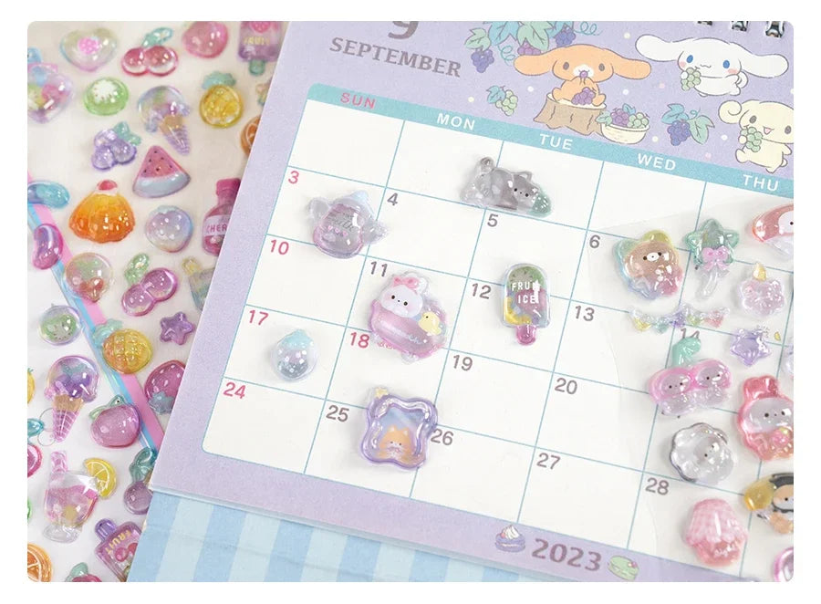 3D Embossed Stickers for Girls - Cute Cartoon Ice Cream/Fruit/Animal - Journal Decor Decals  kawaii