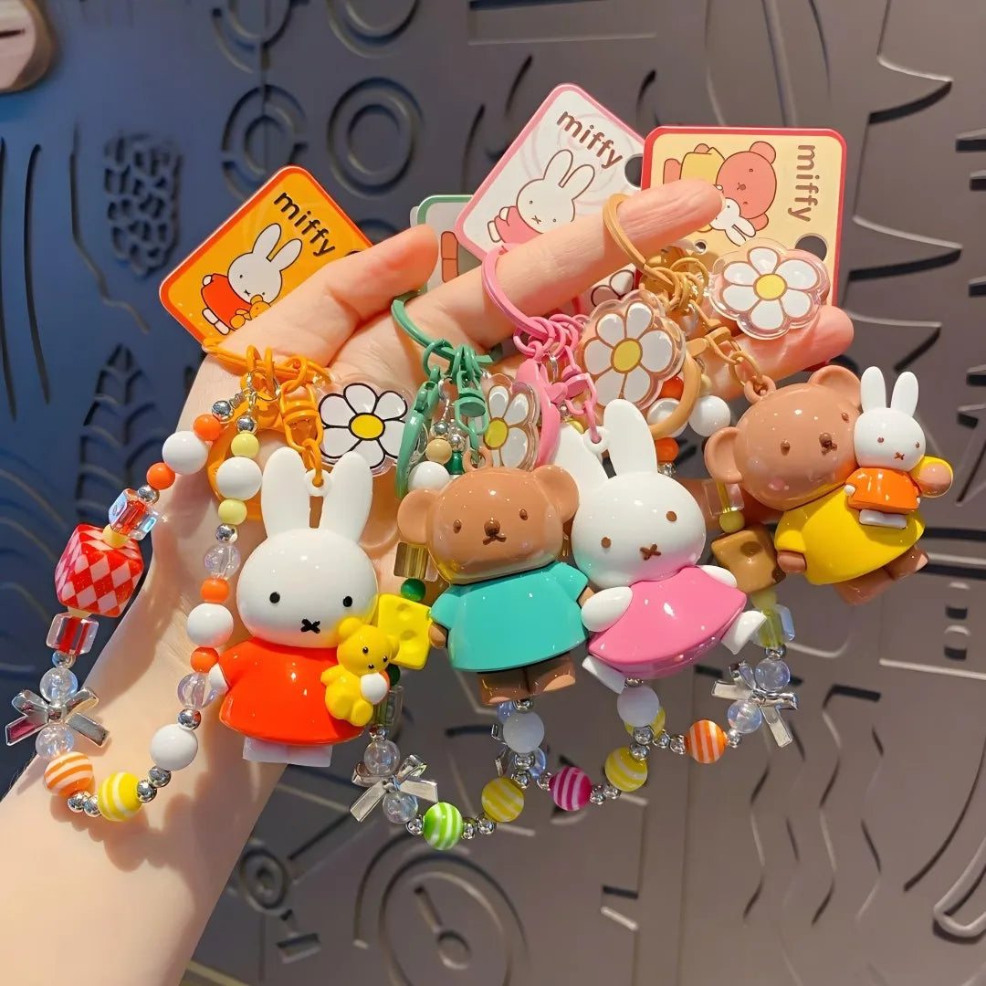 Kawaii Miffy Rabbit Keychain Doll  Cutegirlish Anime Cartoon Creative Rope Weaving Keychain Schoolbag Couple Gift