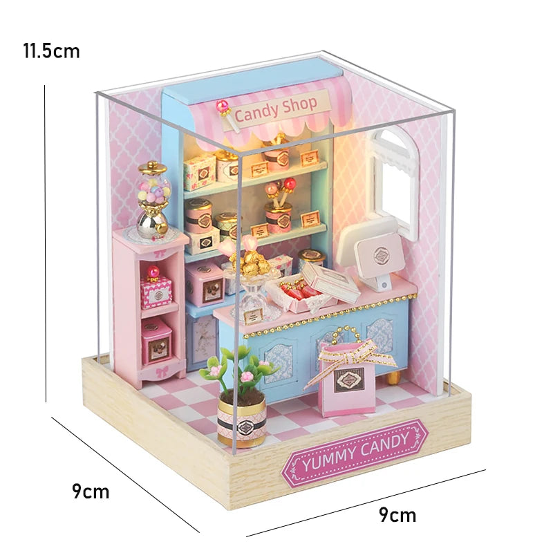 3D Puzzle Building Model Kit Wooden Miniature Doll House With LED Lights Assembled DollHouses Home Decoration Birthday Gifts