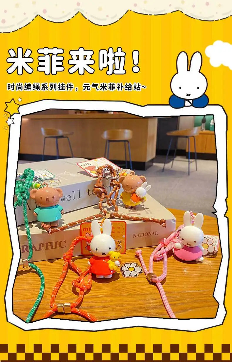 Kawaii Miffy Rabbit Keychain Doll  Cutegirlish Anime Cartoon Creative Rope Weaving Keychain Schoolbag Couple Gift