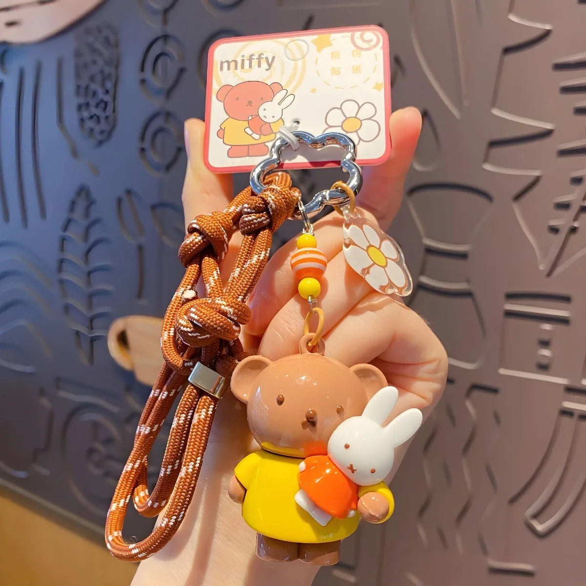Kawaii Miffy Rabbit Keychain Doll  Cutegirlish Anime Cartoon Creative Rope Weaving Keychain Schoolbag Couple Gift