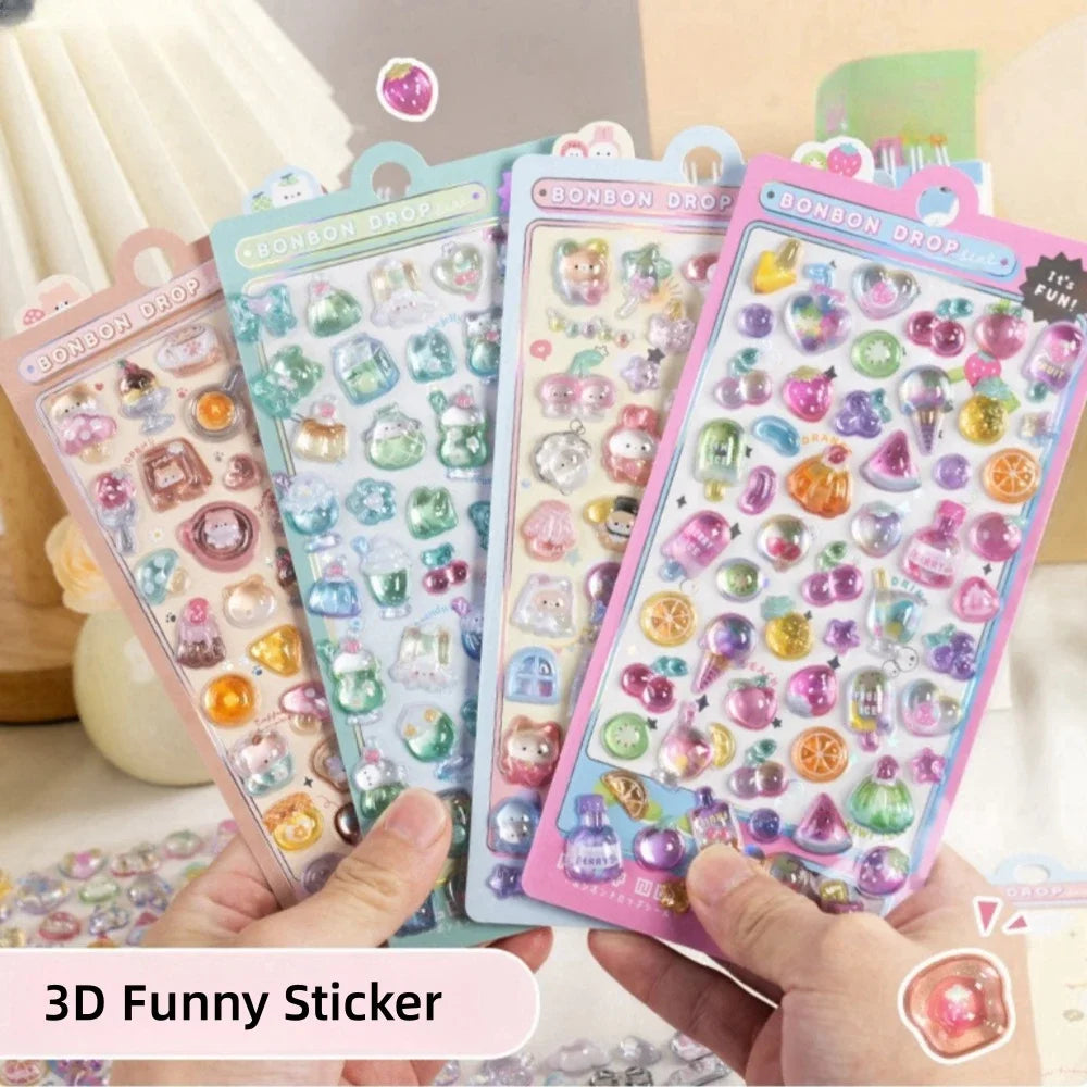3D Embossed Stickers for Girls - Cute Cartoon Ice Cream/Fruit/Animal - Journal Decor Decals  kawaii