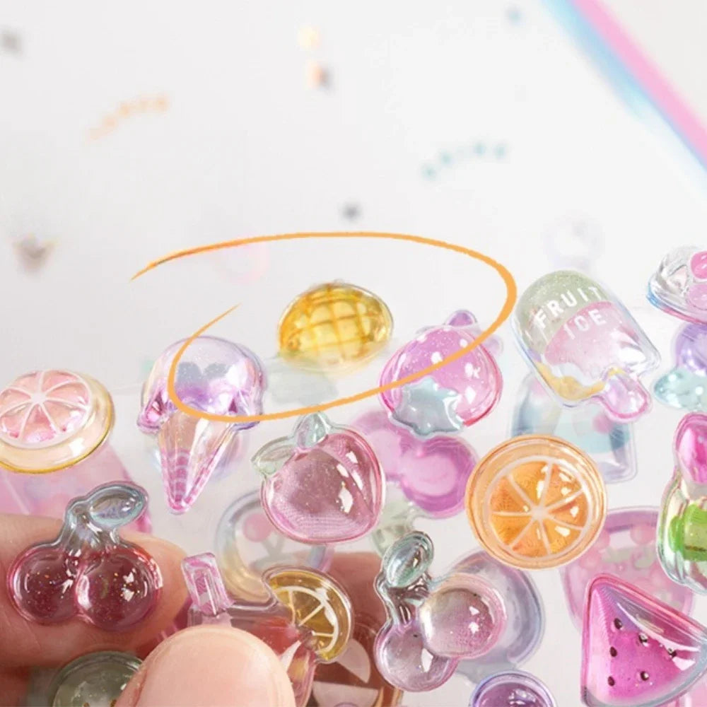 3D Embossed Stickers for Girls - Cute Cartoon Ice Cream/Fruit/Animal - Journal Decor Decals  kawaii